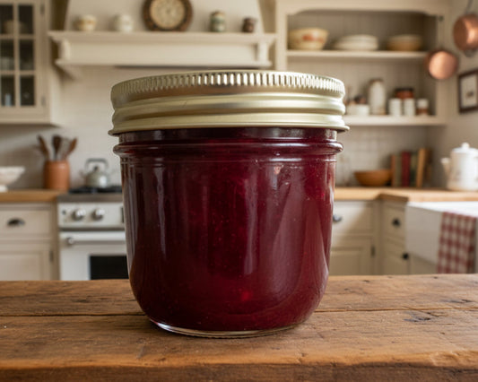 jar of red cranberry jalapeno preserves 